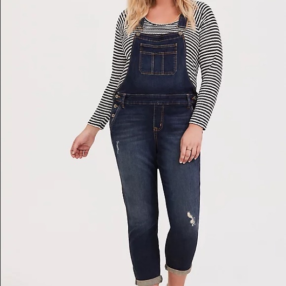 Torrid Dark Wash Boho Jean Denim Overalls Plus 18 - Picture 12 of 12